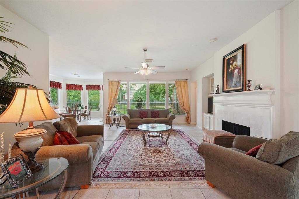 Living area with fireplace.