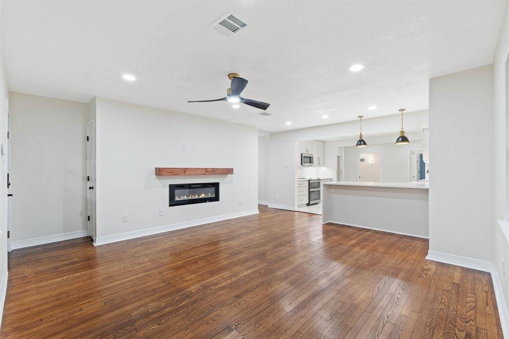 Electric fireplace and mantle.