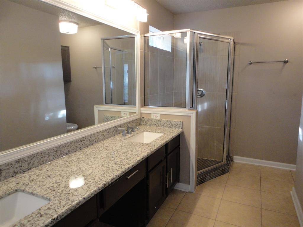MASTER BATHROOM WITH RECENT GRANITE COUNTERTOP AND VANITY