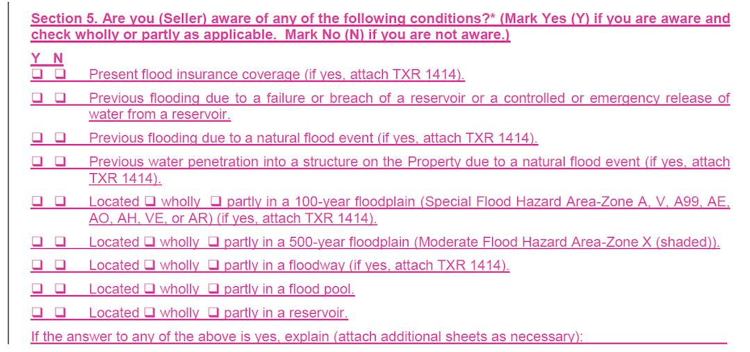 Updated Texas Seller Disclosure about Houston flooding